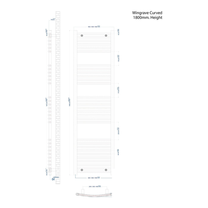 Eastbrook Wingrave Vertical Curved Heated Towel Rail - Gloss White