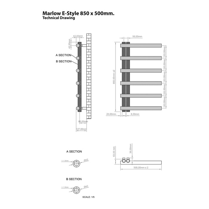 Eastbrook Marlow E-Style Vertical Designer Heated Towel Rail - Matt Grey
