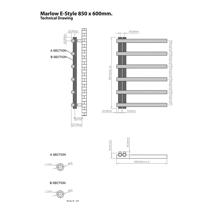 Eastbrook Marlow E-Style Vertical Designer Heated Towel Rail - Matt Grey