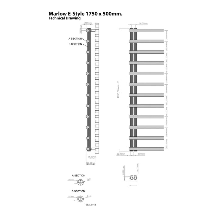 Eastbrook Marlow E-Style Vertical Designer Heated Towel Rail - Matt Grey