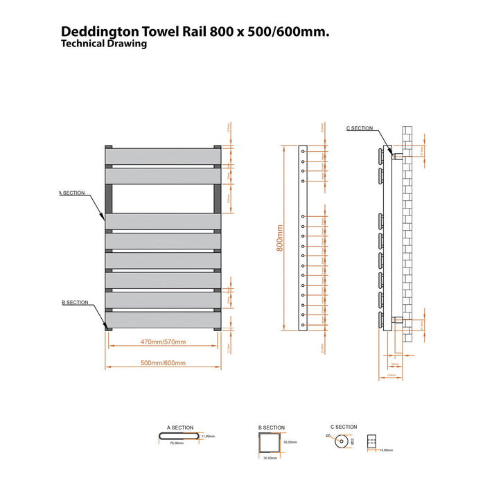 Eastbrook Deddington Vertical Designer Heated Towel Rail - Gloss White