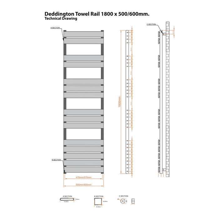 Eastbrook Deddington Vertical Designer Heated Towel Rail - Matt Cobalt Blue