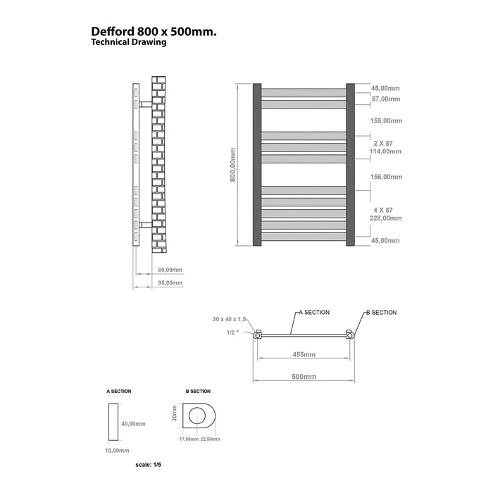 Eastbrook Defford Vertical Designer Straight Heated Towel Rail - Gloss White