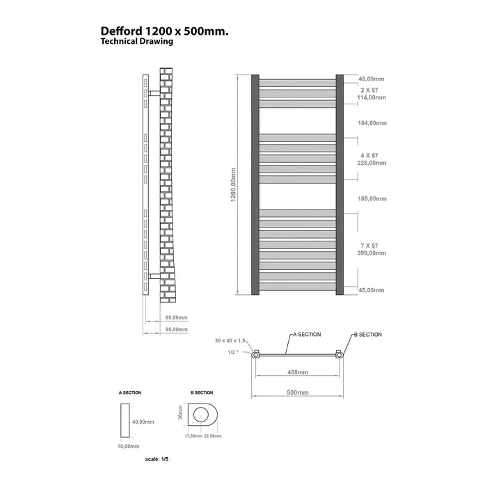 Eastbrook Defford Vertical Designer Straight Heated Towel Rail - Gloss White