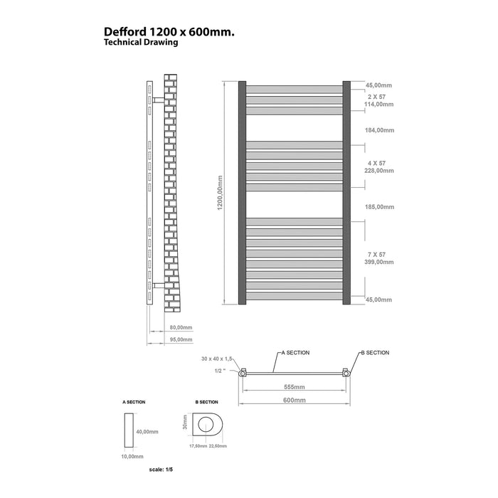 Eastbrook Defford Vertical Designer Straight Heated Towel Rail - Gloss White