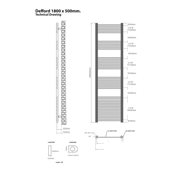 Eastbrook Defford Vertical Designer Straight Heated Towel Rail - Gloss White