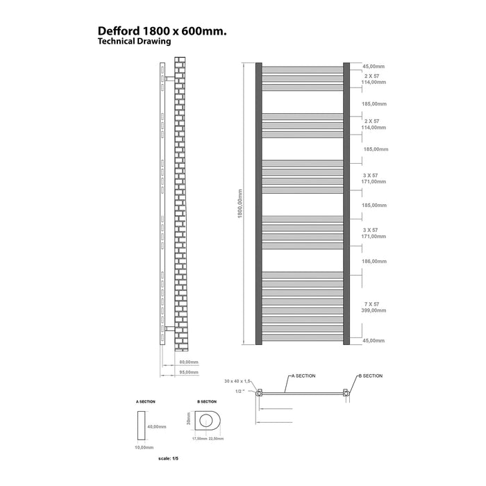 Eastbrook Defford Vertical Designer Straight Heated Towel Rail - Gloss White