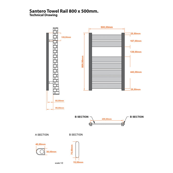 Eastbrook Santero Vertical Designer Heated Towel Rail - Chrome