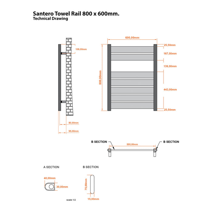Eastbrook Santero Vertical Designer Heated Towel Rail - Chrome