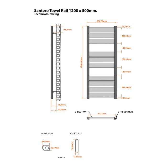 Eastbrook Santero Vertical Designer Heated Towel Rail - Chrome