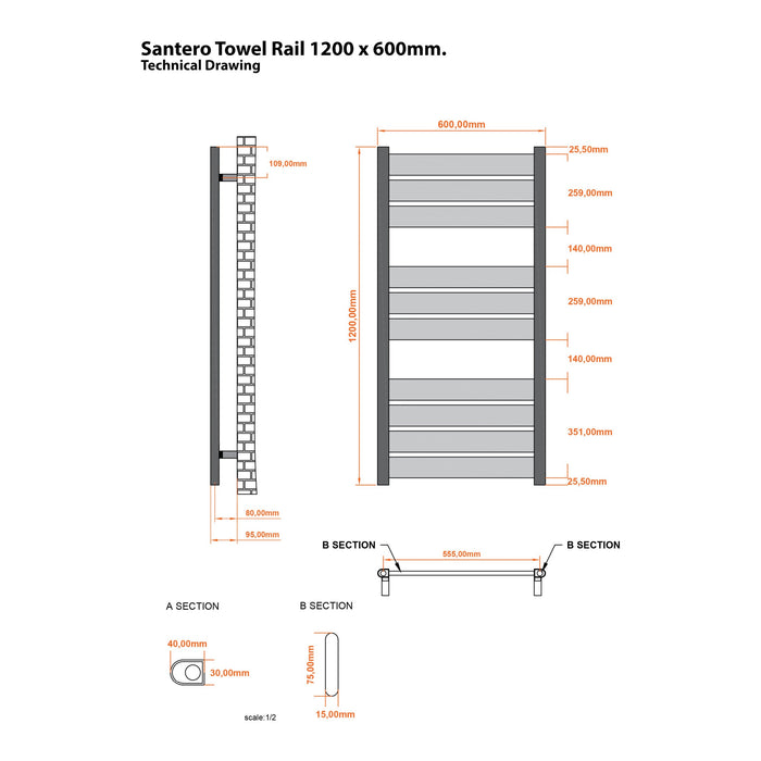 Eastbrook Santero Vertical Designer Heated Towel Rail - Chrome