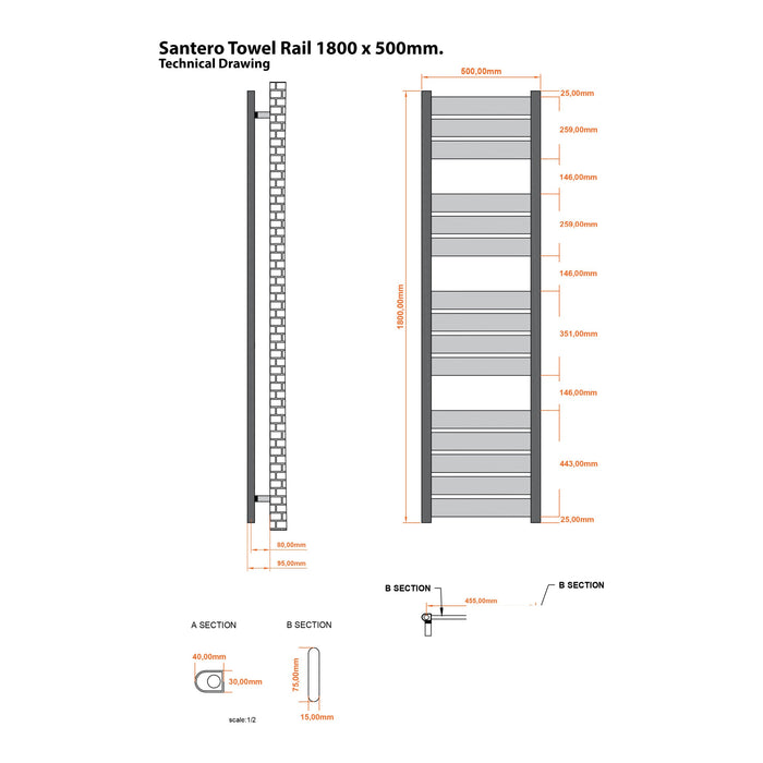 Eastbrook Santero Vertical Designer Heated Towel Rail - Chrome