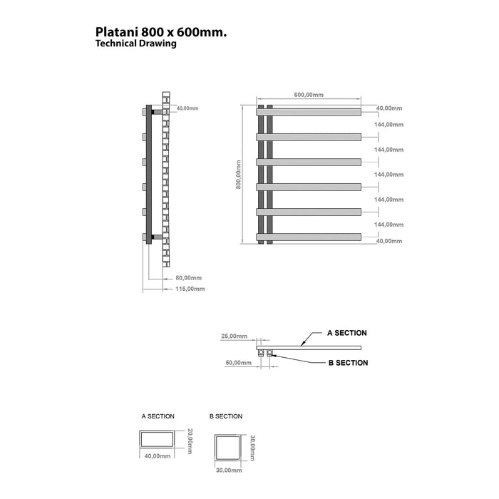 Eastbrook Platani Vertical Designer Straight Heated Towel Rail - Matt Grey