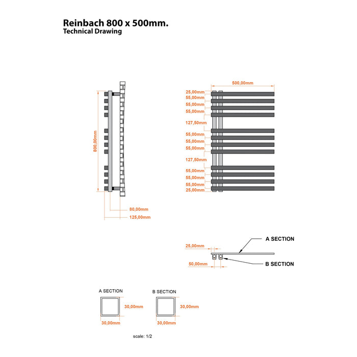 Eastbrook Reinbach Vertical Designer Straight Heated Towel Rail - Matt Anthracite
