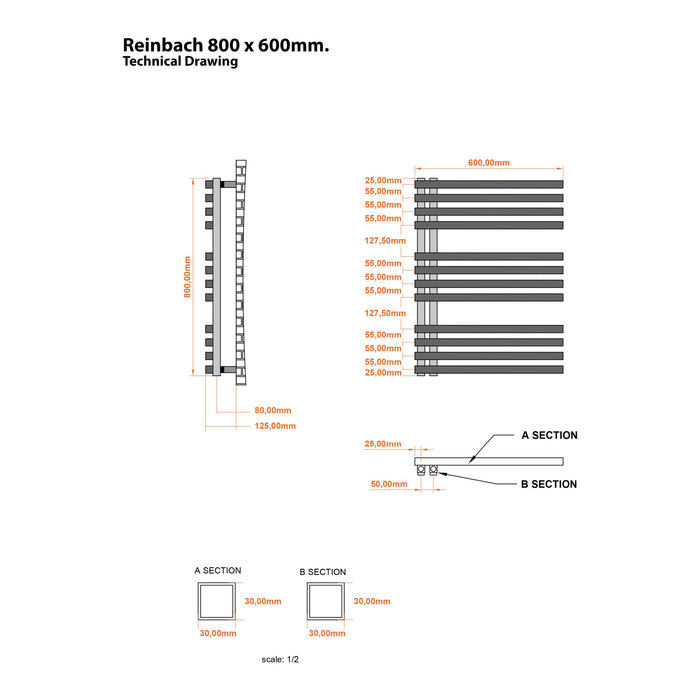 Eastbrook Reinbach Vertical Designer Straight Heated Towel Rail - Matt Anthracite