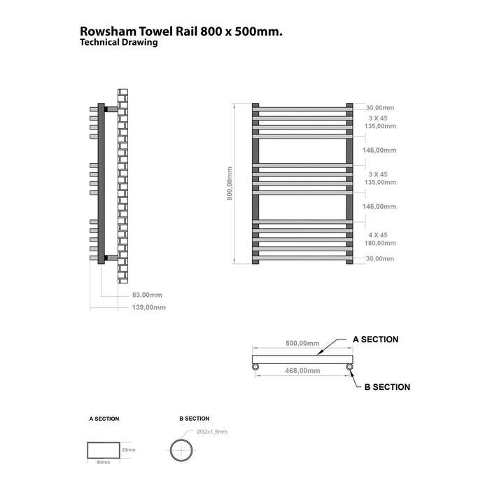 Eastbrook Rowsham Vertical Designer Heated Towel Rail - Matt Anthracite