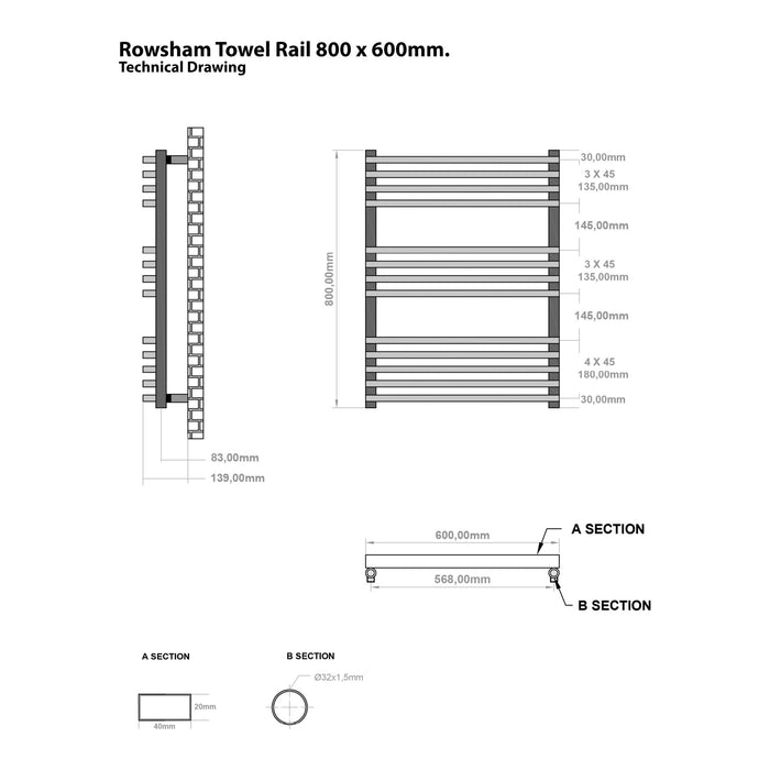 Eastbrook Rowsham Vertical Designer Heated Towel Rail - Matt Anthracite