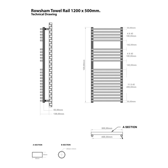 Eastbrook Rowsham Vertical Designer Heated Towel Rail - Matt Anthracite