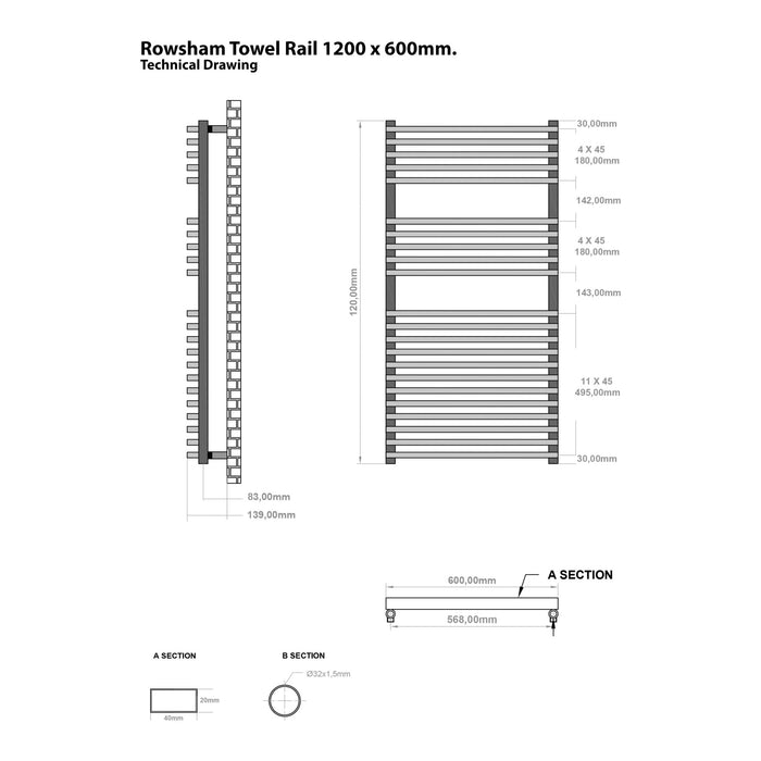 Eastbrook Rowsham Vertical Designer Heated Towel Rail - Matt Anthracite