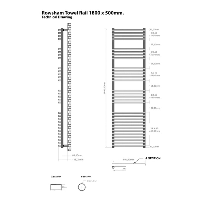 Eastbrook Rowsham Vertical Designer Heated Towel Rail - Matt Anthracite