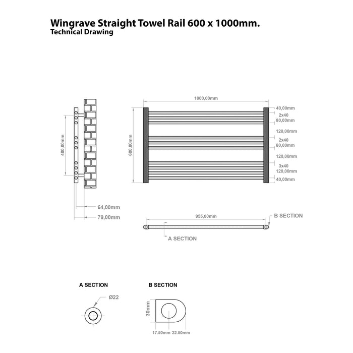 Eastbrook Wingrave Straight Heated Towel Rail - Gloss White