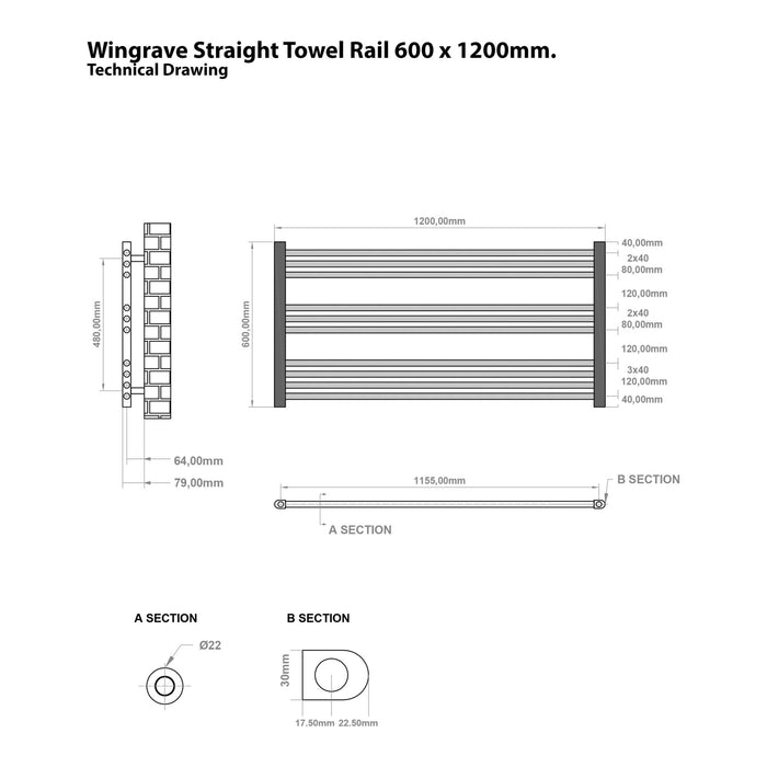 Eastbrook Wingrave Straight Heated Towel Rail - Gloss White