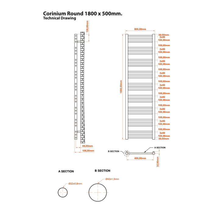 Eastbrook Coronium Round Vertical Straight Heated Towel Rail - Gloss White