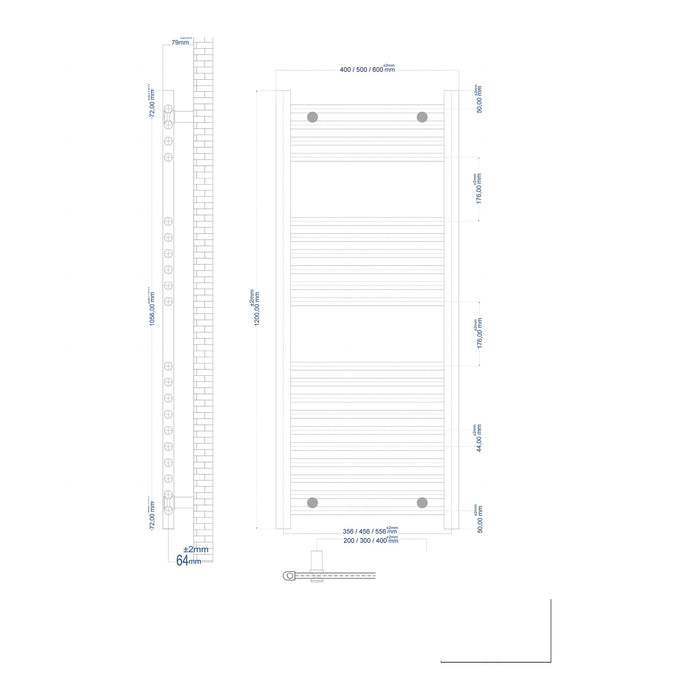 Eastbrook Wingrave Vertical Straight Heated Towel Rail - Matt Cobalt Blue