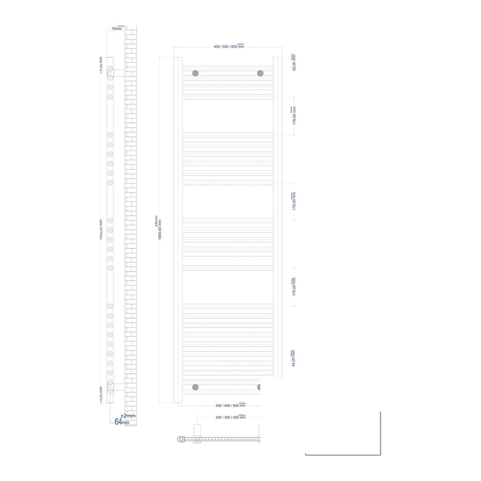 Eastbrook Wingrave Vertical Straight Heated Towel Rail - Matt Cobalt Blue