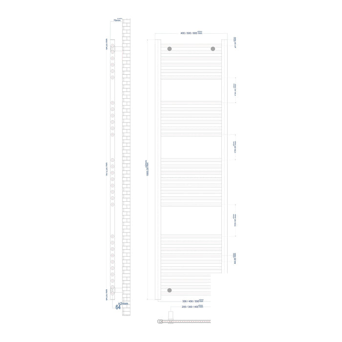 Eastbrook Wingrave Vertical Straight Heated Towel Rail - Matt Cobalt Blue