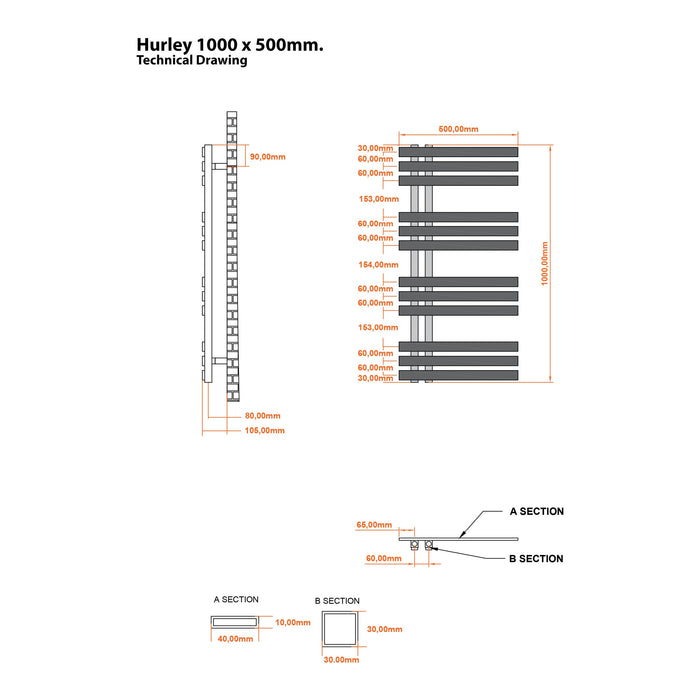 Eastbrook Hurley Straight Designer Heated Towel Rail Matt Cappuccino