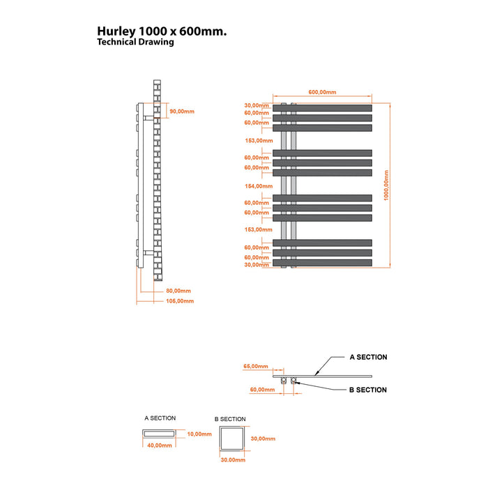 Eastbrook Hurley Straight Designer Heated Towel Rail Matt Cappuccino
