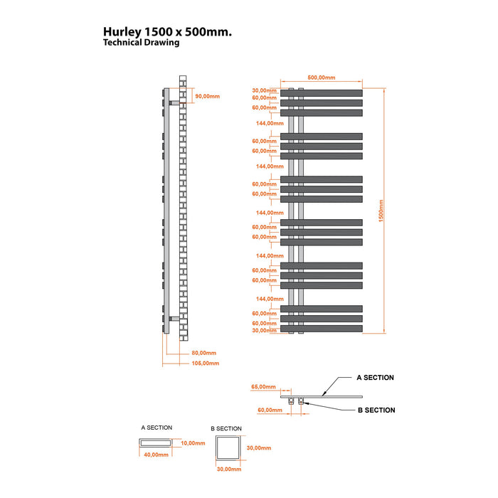 Eastbrook Hurley Straight Designer Heated Towel Rail Matt White