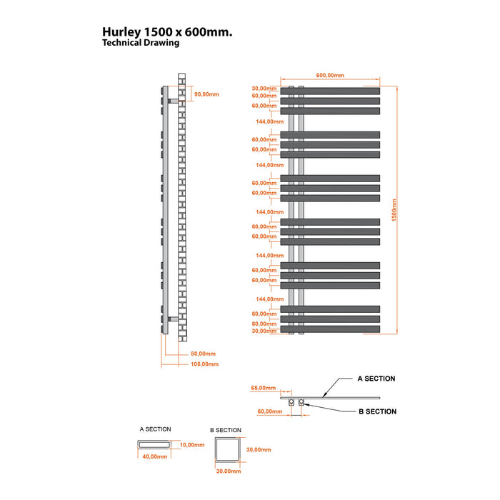 Eastbrook Hurley Straight Designer Heated Towel Rail Matt Cappuccino