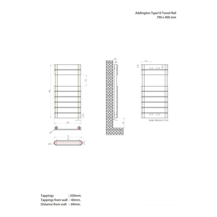 Eastbrook Addington Type 10 Vertical Designer Heated Towel Rail - Matt Anthracite