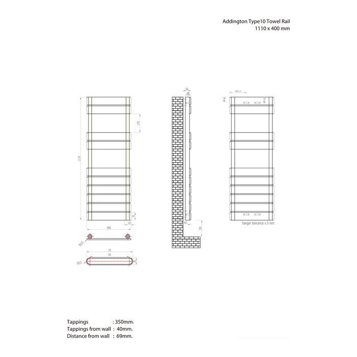Eastbrook Addington Type 10 Vertical Designer Heated Towel Rail - Matt Anthracite