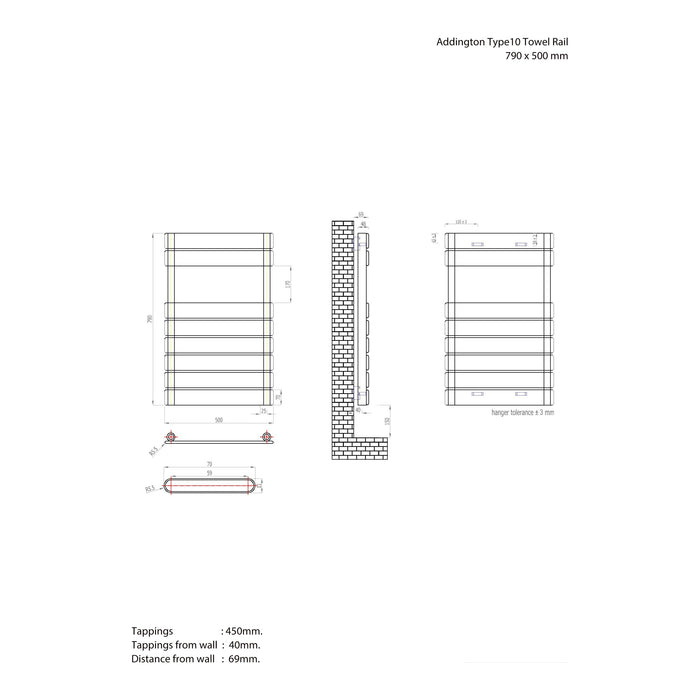 Eastbrook Addington Type 10 Vertical Designer Heated Towel Rail - Matt Anthracite