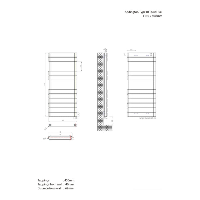 Eastbrook Addington Type 10 Vertical Designer Heated Towel Rail - Matt Anthracite