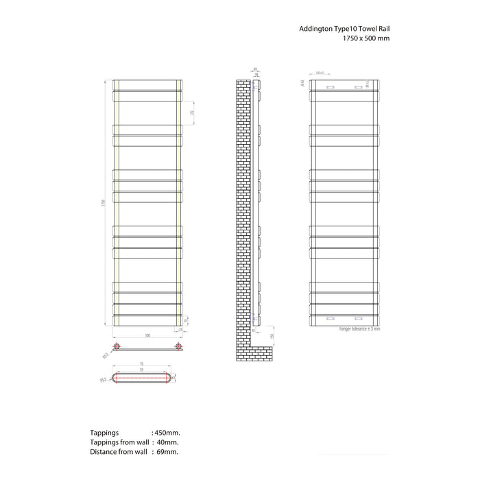 Eastbrook Addington Type 10 Vertical Designer Heated Towel Rail - Matt Anthracite