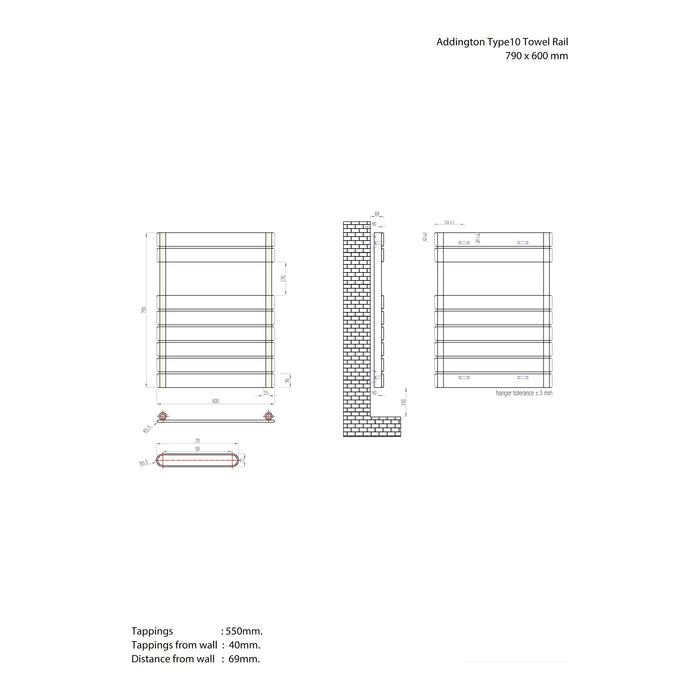 Eastbrook Addington Type 10 Vertical Designer Heated Towel Rail - Matt Anthracite