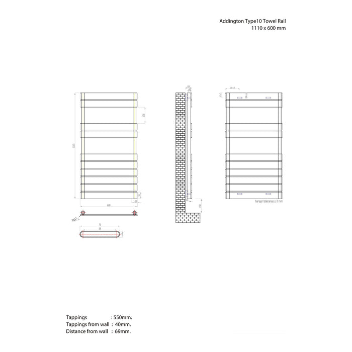 Eastbrook Addington Type 10 Vertical Designer Heated Towel Rail - Matt Anthracite