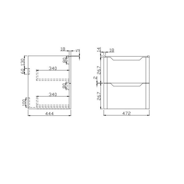Scudo Ella 2 Drawer Wall Hung Vanity Unit with Basin