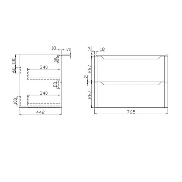 Scudo Ella 2 Drawer Wall Hung Vanity Unit with Basin
