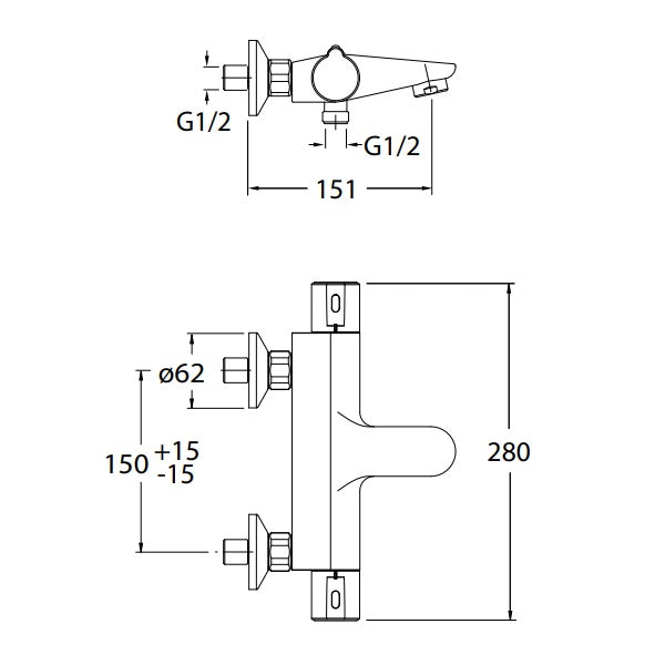 Crosswater Thermostatic Bath Shower Mixer Tap - Chrome