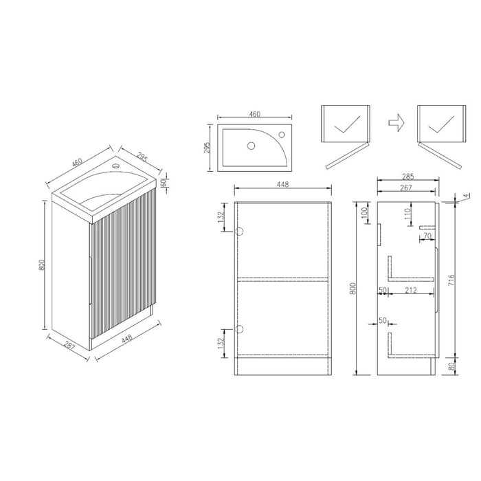 Tailored Flauto Mini 1 Door Cloakroom Floorstanding Vanity Unit with Ceramic Basin