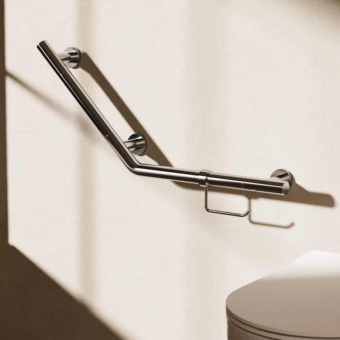 Crosswater Angled Grab Bar With Toilet Roll Holder