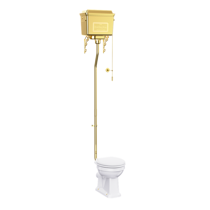 Burlington Regal High Level Toilet with 430mm Dual Flush Brushed Aluminium Cistern And Flush Pipe Kit