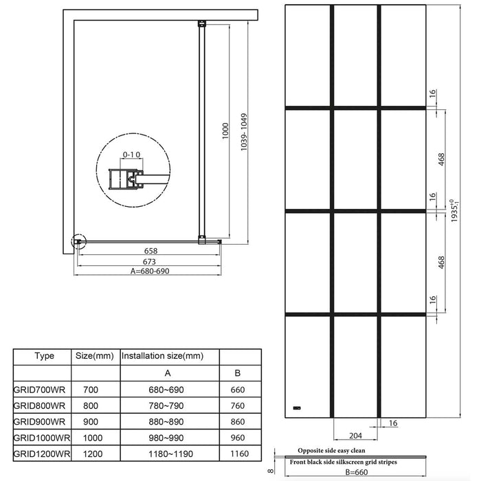 Scudo Forte 8mm Wetroom Grid Glass Panel