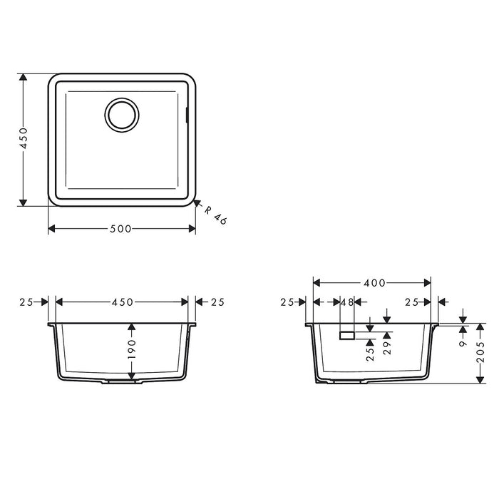 Hansgrohe S51 Granite Composite Undermount Kitchen Sink - Stone Grey