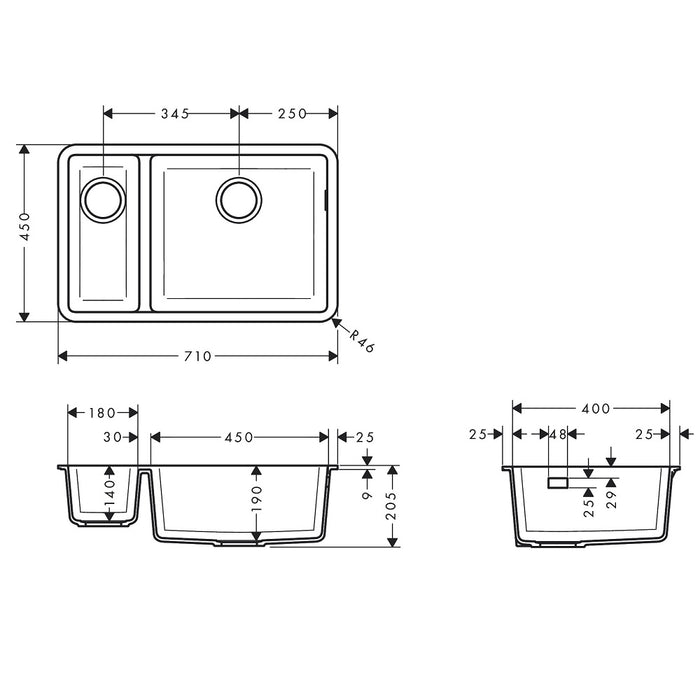 Hansgrohe S51 1.5 Bowl Granite Composite Undermount Kitchen Sink - Graphite Black